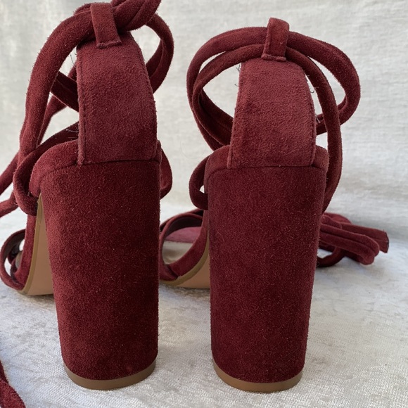 Steve Madden Burgundy Suede Ankle Wrap Around Straps Criss Cross Heels - Picture 7 of 11